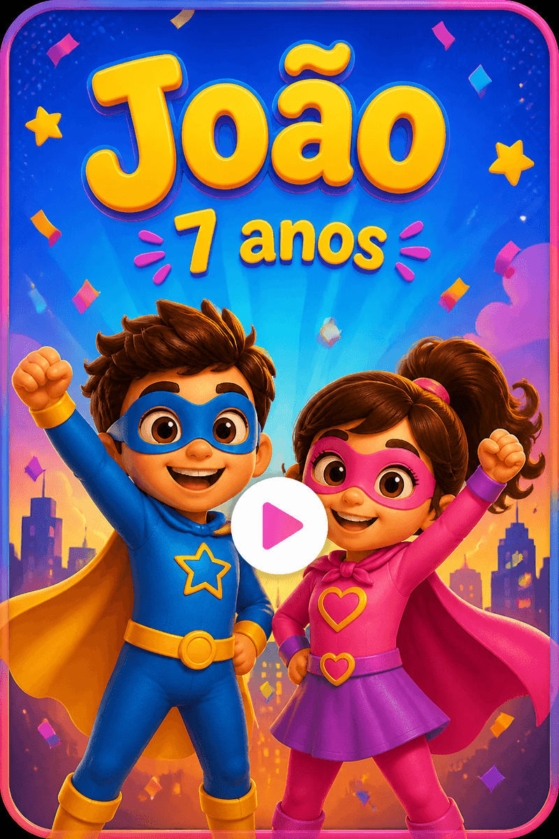 Animated superhero invitation: João, 7 years old