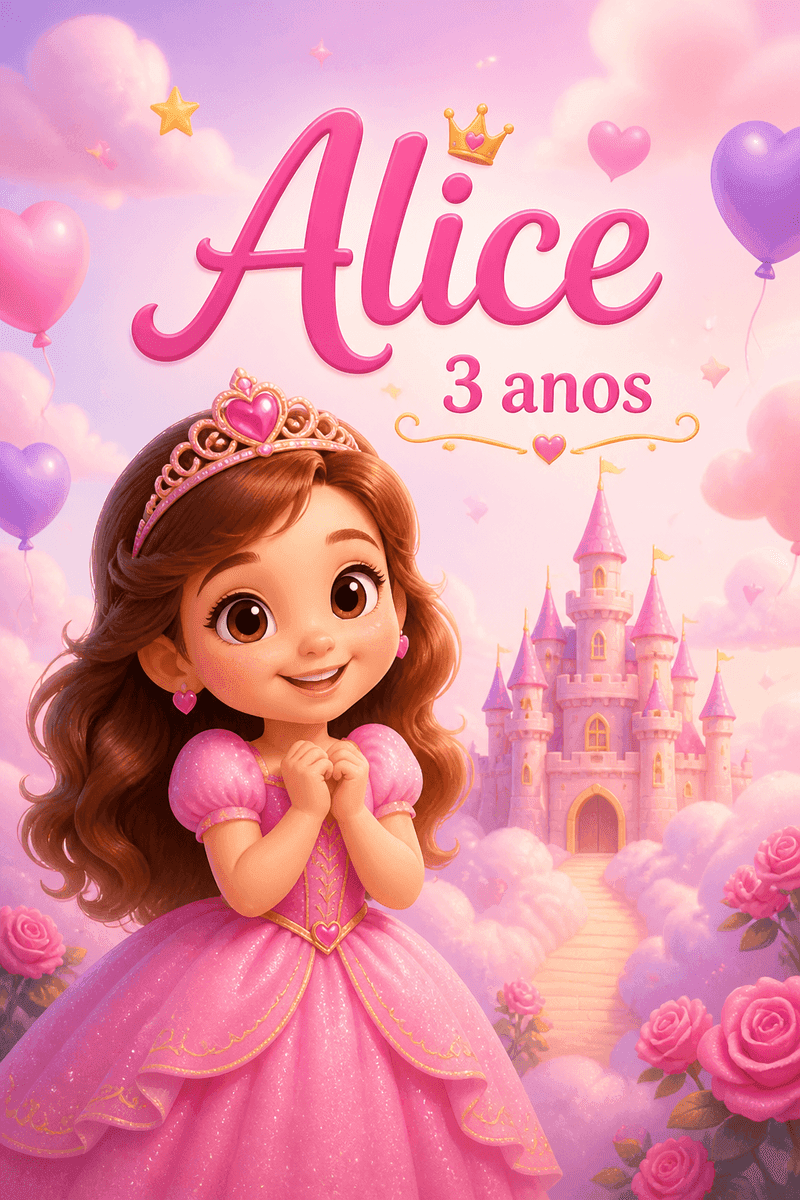 Animated princess invitation: Alice, 3 years old